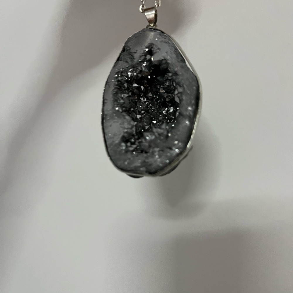 Silver Geode Druzy Pendant Necklace Crystal Boho Style Gift New